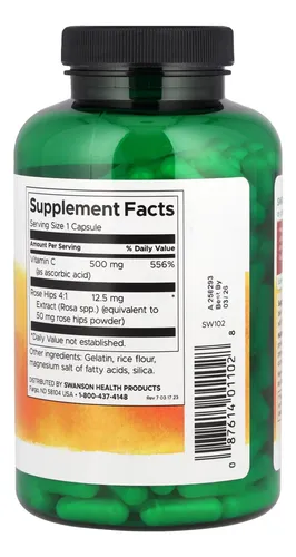 Vitamina C Swanson 500 Mg 250 Capsulas Original Suplemento Sin Sabor - Imagen 4