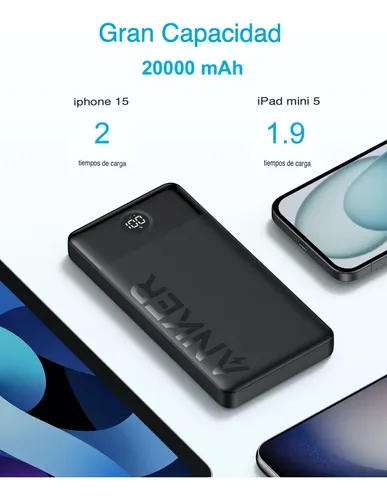 Banco Energia De Anker Powerbank A1367 20.000mah 15w 2-port Negro - Imagen 3