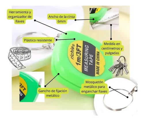 Llavero Huincha De Medir Cinta Métrica Metro Funcional Verde Lima - Imagen 3