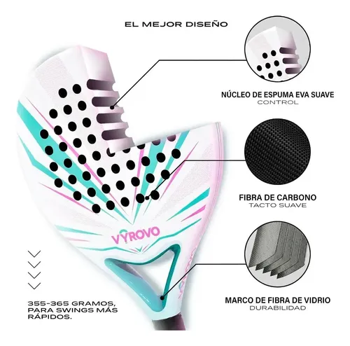 Pala Pádel Carbono Potencia 3d 38mm 360g Vyrovo Raqueta Blanco - Imagen 6