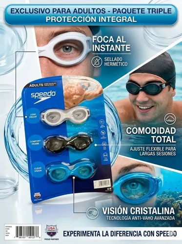 Paquete Triple De Gafas De Natación Para Adultos Speedo Negro - Imagen 4
