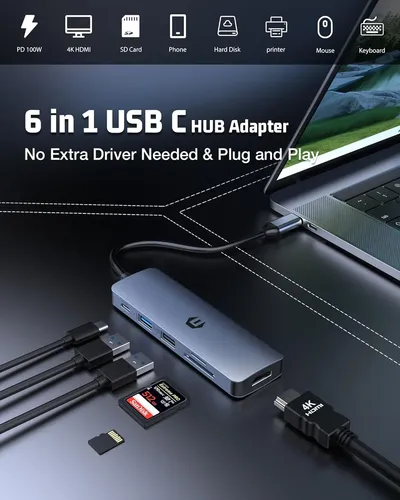 Adaptador Oditton Multipuerto Usb-c 4k Hdmi 6 En 1 Apple - Imagen 6