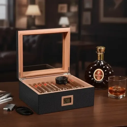 Humidores Cigarros Humidificador Redondo Para Habanos Hr01 Negro - Imagen 5