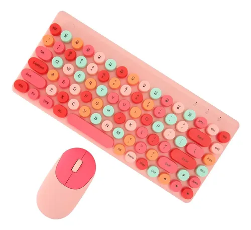 Kit De Teclado + Mouse Inalámbrico Premium Tipo Logitech Rosa Rosa Chicle - Imagen 5