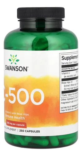 Vitamina C Swanson 500 Mg 250 Capsulas Original Suplemento Sin Sabor - Imagen 2
