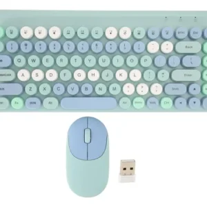 Kit De Teclado + Mouse Inalámbrico Premium Tipo Logitech Turquesa Celeste
