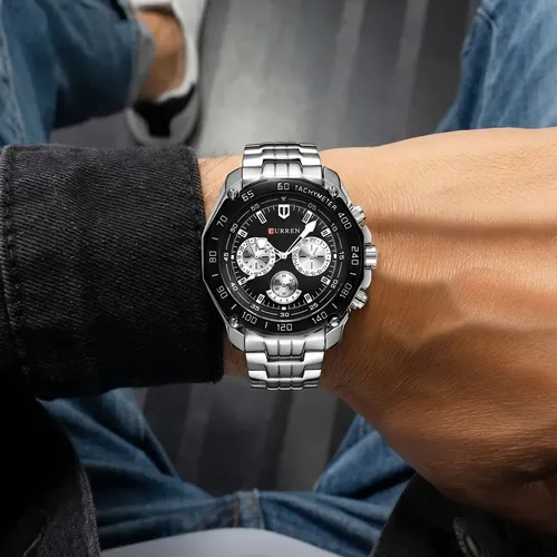 Reloj Curren 8077 Para Hombre Cuarzo Correa Acero Inoxidable Plateado Negro - Imagen 5