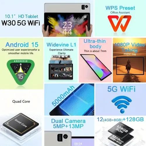 Tablet Crelander W30 10.1 Celeste 12gb 128gb Android 15 Celeste - Imagen 3