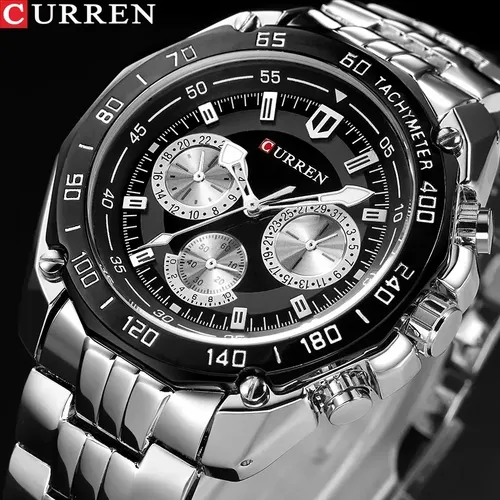 Reloj Curren 8077 Para Hombre Cuarzo Correa Acero Inoxidable Plateado Negro - Imagen 8