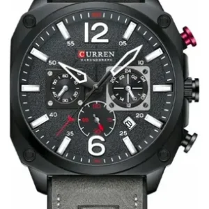 Reloj Curren 8398 Para Hombre, Cronógrafo De Cuarzo Con Correa De Cuero Gris Gris Oscuro Negro