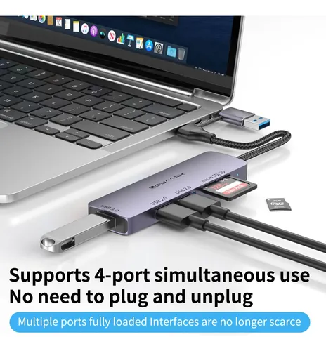 Adaptador Loyaark Hub 5 En 1 Tipo C Y Usb Para Windows Apple Azul Acero - Imagen 5