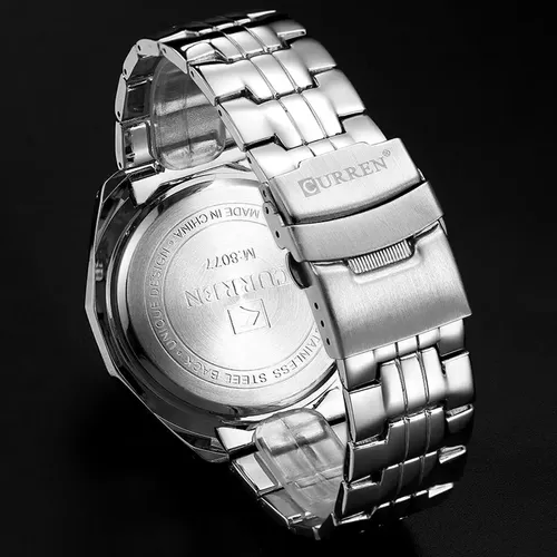 Reloj Curren 8077 Para Hombre Cuarzo Correa Acero Inoxidable Plateado Negro - Imagen 3