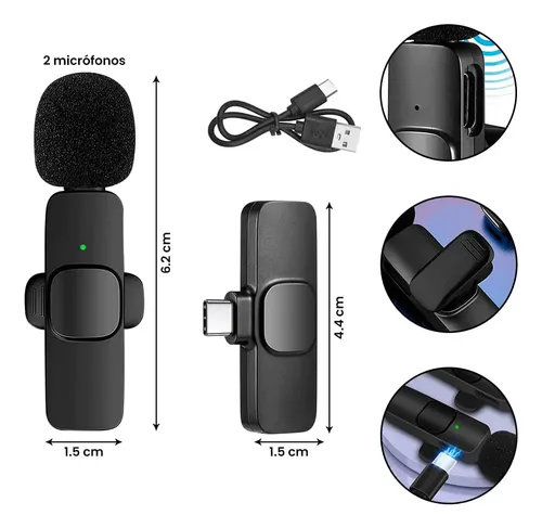 Microfono Inalámbrico Multimedia K8 Solapero Tipo C Podcast Negro - Imagen 4