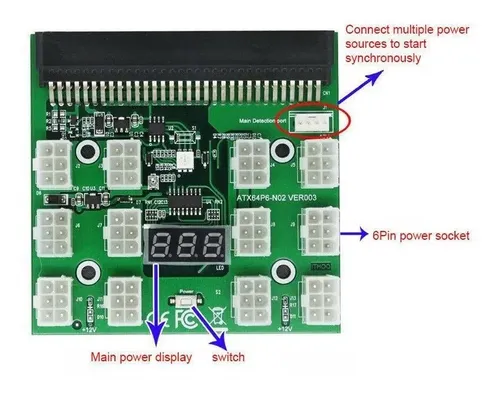 12x6 Pcie Consola Placa De Poder Para Fuente Hp 1200w Verde - Imagen 2