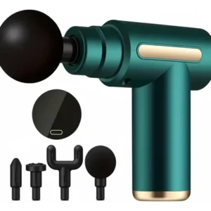 Pistola De Masaje Eléctrico Muscular Masajeador 4 Cabezales Verde