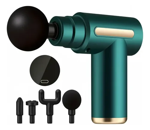Pistola De Masaje Eléctrico Muscular Masajeador 4 Cabezales Verde