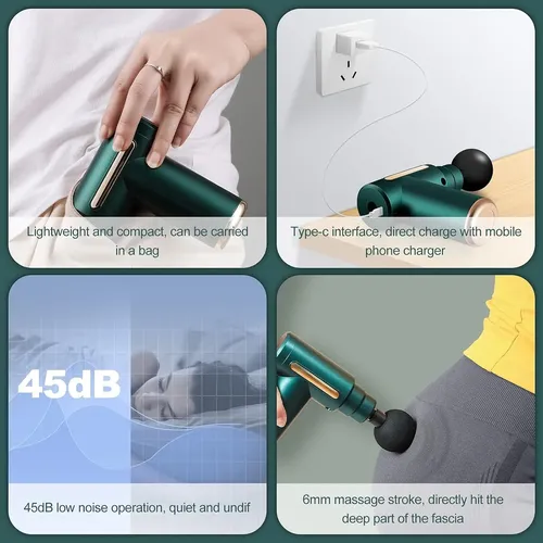Pistola De Masaje Eléctrico Muscular Masajeador 4 Cabezales Verde - Imagen 8