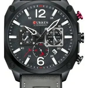 Reloj Curren 8398 Negro De Hombre Lujo Casual Cuero Gris Oscuro Negro