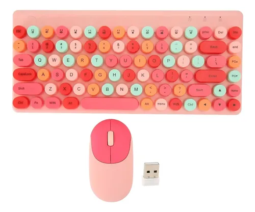 Kit De Teclado + Mouse Inalámbrico Premium Tipo Logitech Rosa Rosa Chicle