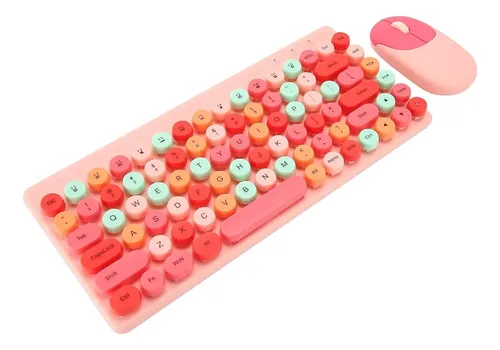 Kit De Teclado + Mouse Inalámbrico Premium Tipo Logitech Rosa Rosa Chicle - Imagen 3