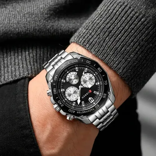 Reloj Curren 8077 Para Hombre Cuarzo Correa Acero Inoxidable Plateado Negro - Imagen 6