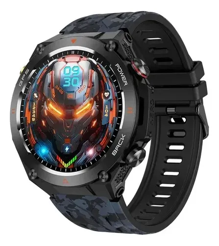 Reloj Inteligente Smart Watch Kc82 Hombre Gps Brújula Negro Camuflash Negro/plomo Gris Oscuro