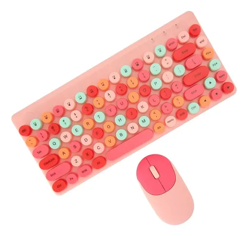 Kit De Teclado + Mouse Inalámbrico Premium Tipo Logitech Rosa Rosa Chicle - Imagen 6