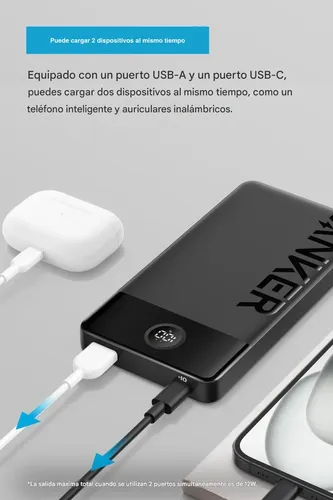 Banco De Energia Anker Powerbank A1237 10.000mah 12w 2-port Negro - Imagen 3