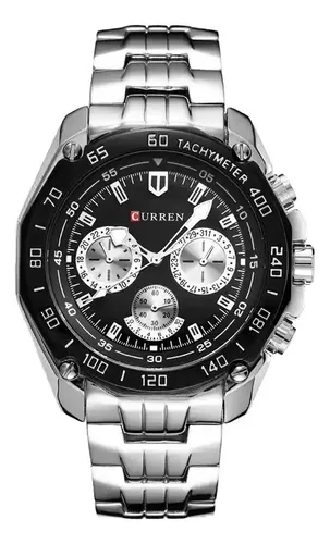 Reloj Curren 8077 Para Hombre Cuarzo Correa Acero Inoxidable Plateado Negro