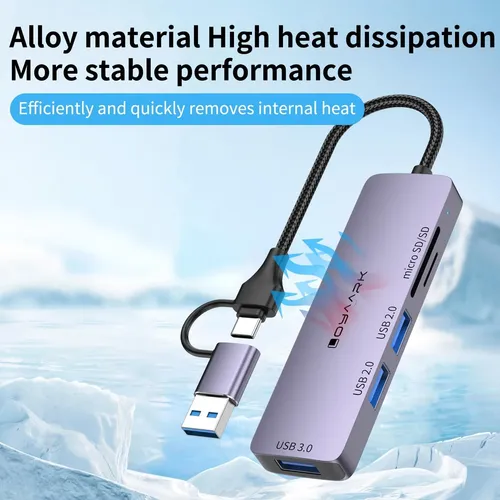 Adaptador Loyaark Hub 5 En 1 Tipo C Y Usb Para Windows Apple Azul Acero - Imagen 4