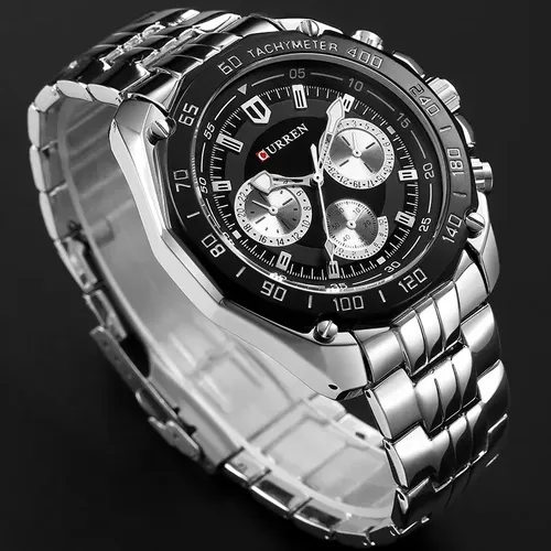 Reloj Curren 8077 Para Hombre Cuarzo Correa Acero Inoxidable Plateado Negro - Imagen 4