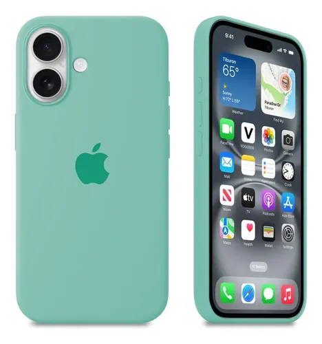 Estuche Case Carcasa Silicona Compatible Con iPhone 16 Turquesa Liso - Imagen 3