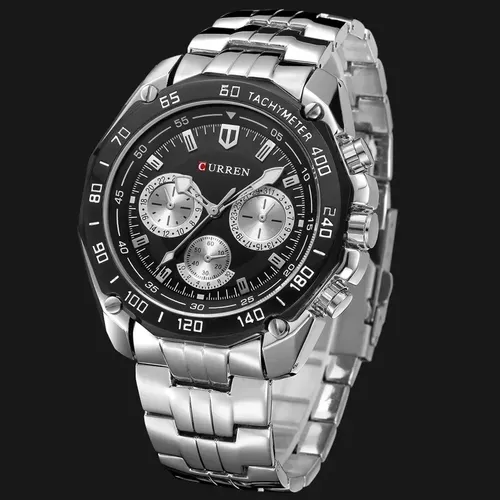 Reloj Curren 8077 Para Hombre Cuarzo Correa Acero Inoxidable Plateado Negro - Imagen 2
