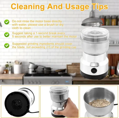 Molino Eléctrico Portátil Para Café Y Grano Semilla Plateado Gris - Imagen 5