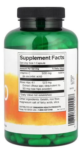 Vitamina C Swanson 500 Mg 250 Capsulas Original Suplemento Sin Sabor - Imagen 3