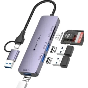 Adaptador Loyaark Hub 5 En 1 Tipo C Y Usb Para Windows Apple Azul Acero
