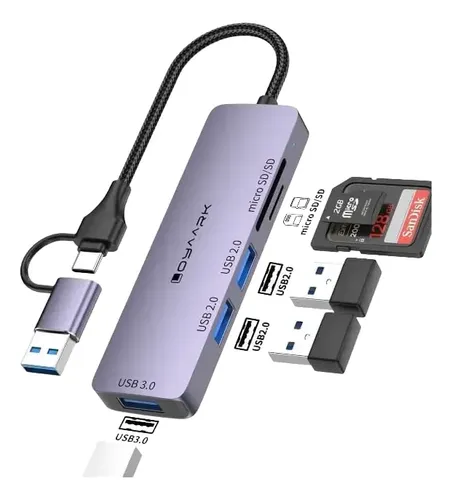 Adaptador Loyaark Hub 5 En 1 Tipo C Y Usb Para Windows Apple Azul Acero