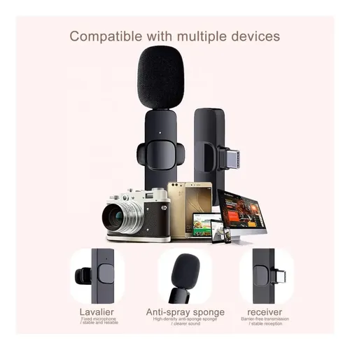 Microfono Inalámbrico Multimedia K8 Solapero Tipo C Podcast Negro - Imagen 7