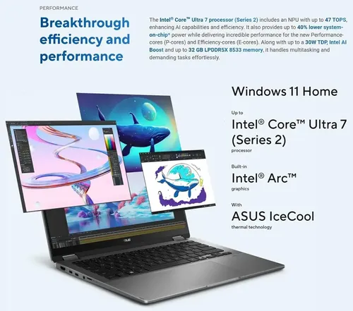 Laptop Asus Vivobook 14 Flip Ai Oled Ultra7 16gb Ram 1tb Ssd Matte Gray - Imagen 8