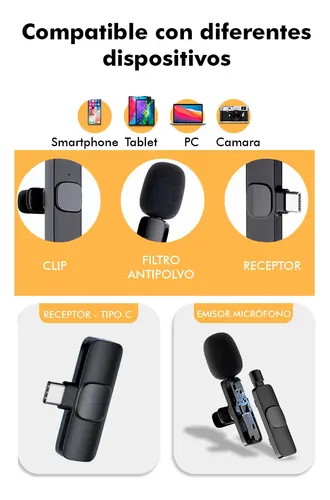 Microfono Inalámbrico Multimedia K8 Solapero Tipo C Podcast Negro - Imagen 5