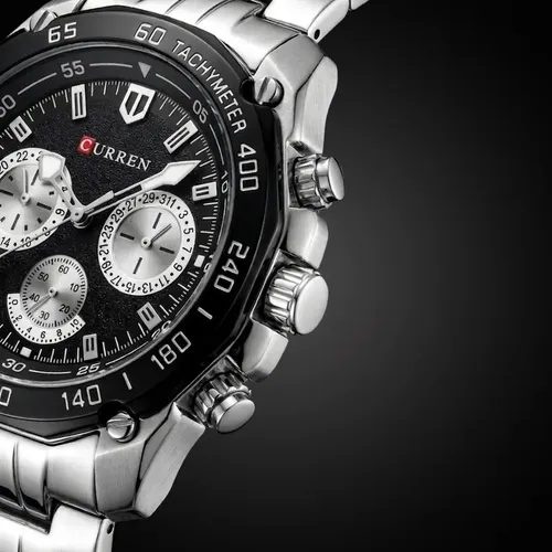 Reloj Curren 8077 Para Hombre Cuarzo Correa Acero Inoxidable Plateado Negro - Imagen 7